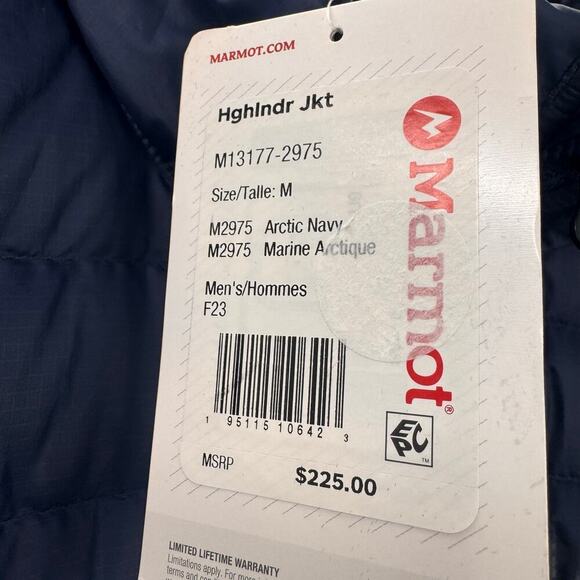 Marmot Men's Highlander Full Zip Down Jacket Arctic Navy Size Medium NWT - Picture 10 of 13